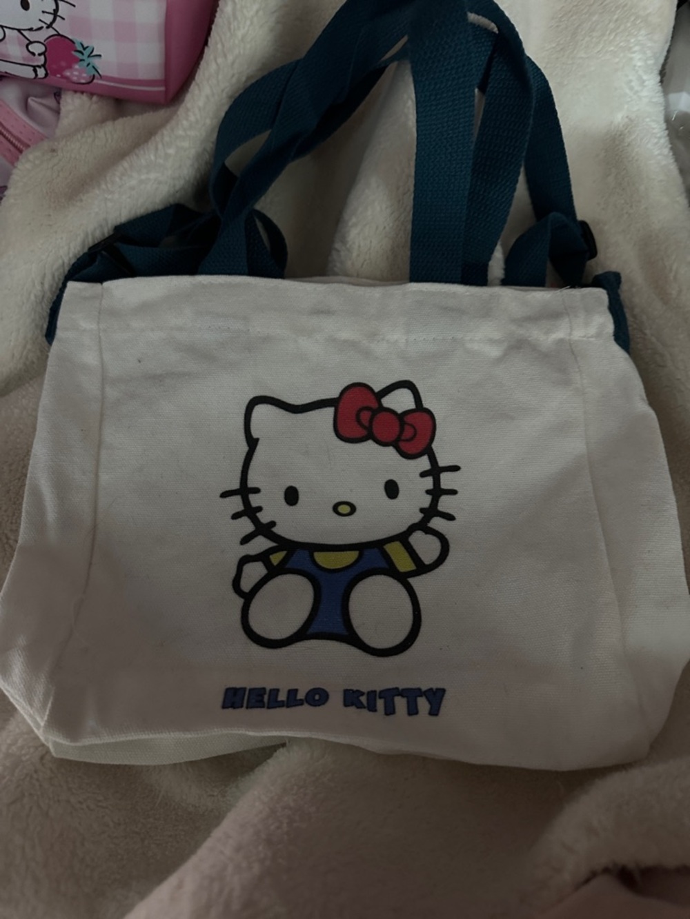 Small Hello Kitty White Canvas Tote with Navy Straps and Red Bow
